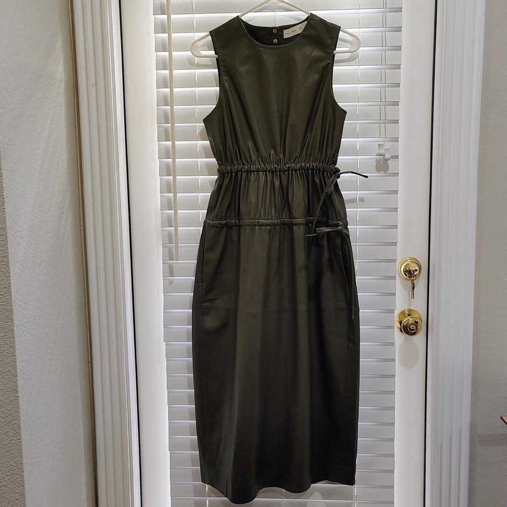 Proenza Schouler White Label Dress Women 4 Green Faux Leather Midi Edgy BossBabe